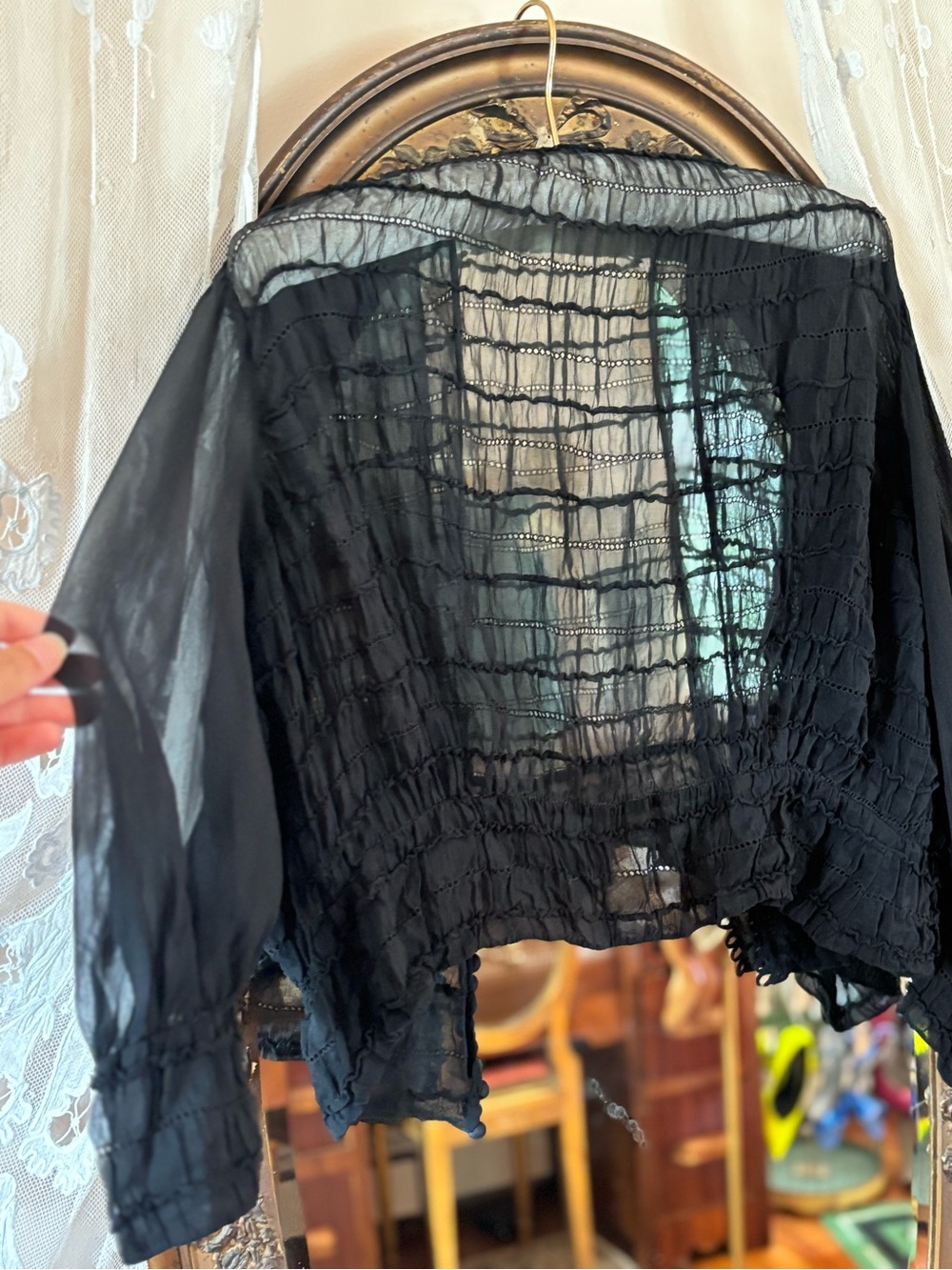 1930s Rare Vintage Black Sheer Silk Lace Dress Bolero Set - Picture 16 of 16